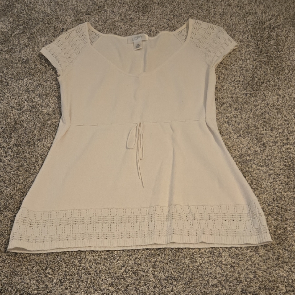 LOFT Cream Knit Blouse with Lace Accents